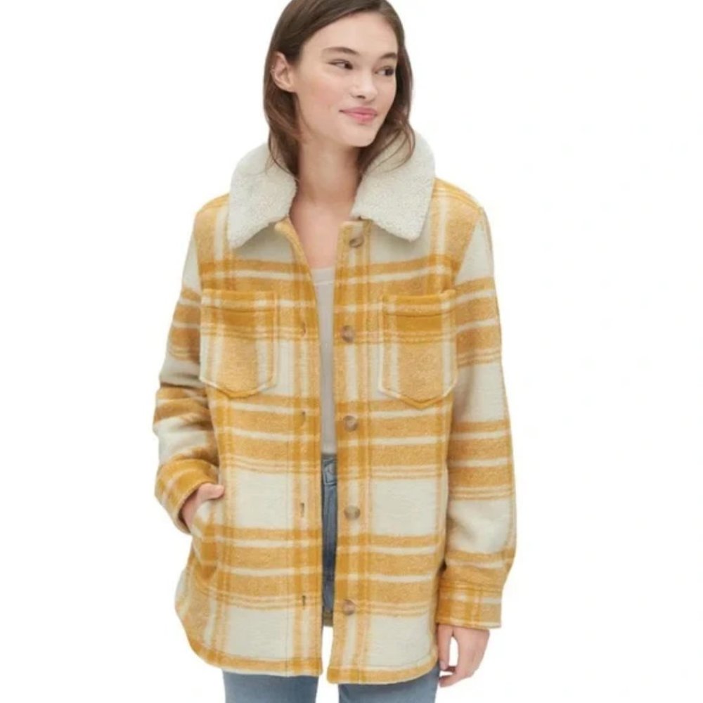 Gap Yellow Plaid Wool-blend Shacket / Shirt Jacket L